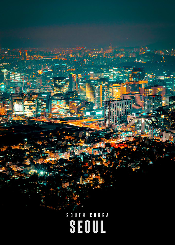 Seoul South Korea Night Cityscape Poster