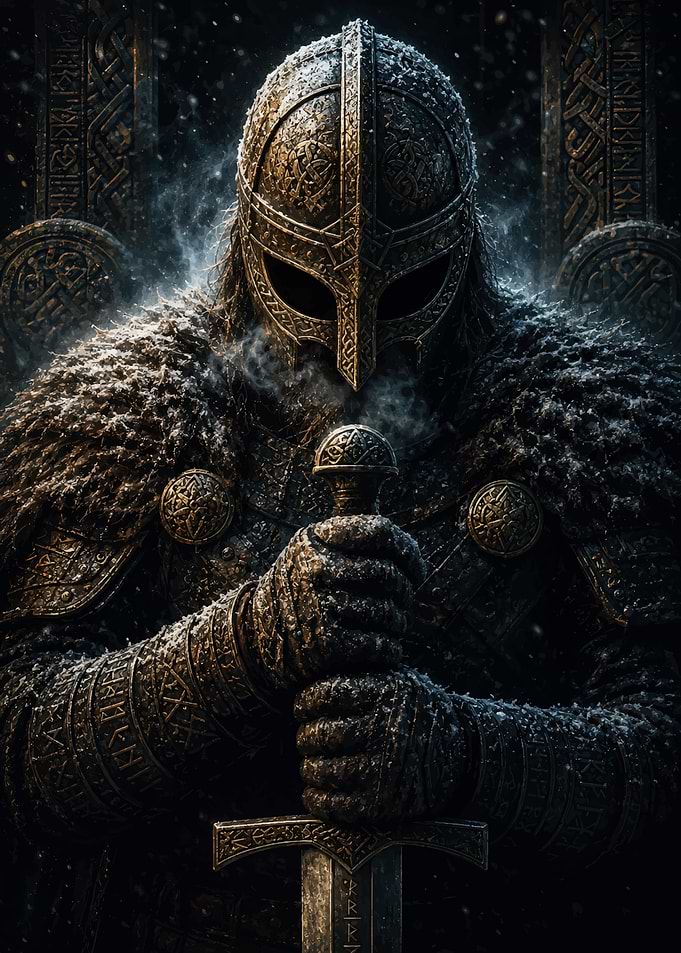 Viking Warrior in Snowy Armor