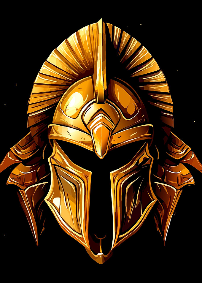 Golden Spartan Warrior Helmet Illustration