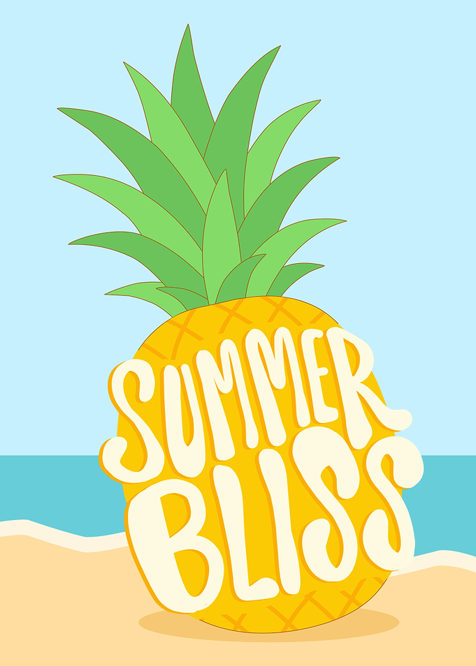 Summer Bliss Pineapple Beach Illustration