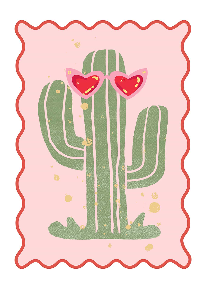 Cute Cactus Wearing Heart Sunglasses
