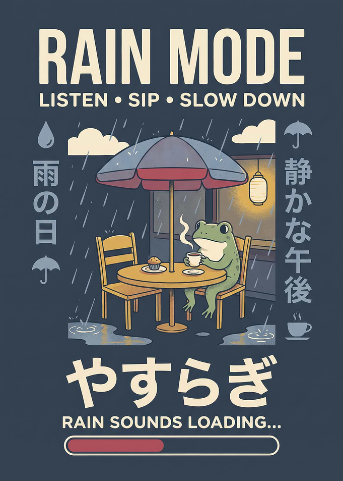 Rain Mode Frog Cafe Illustration