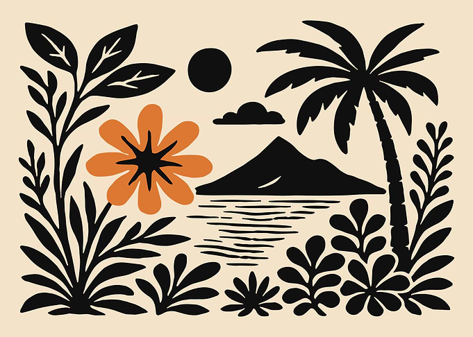 Minimalist Tropical Island Landscape Illustration
