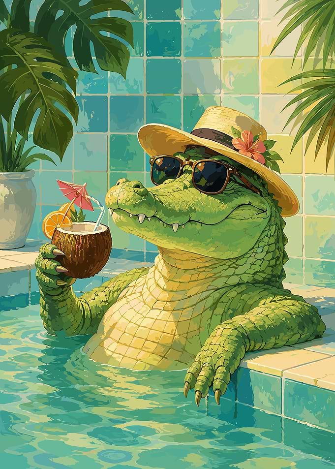 Cool Crocodile Relaxing in Pool