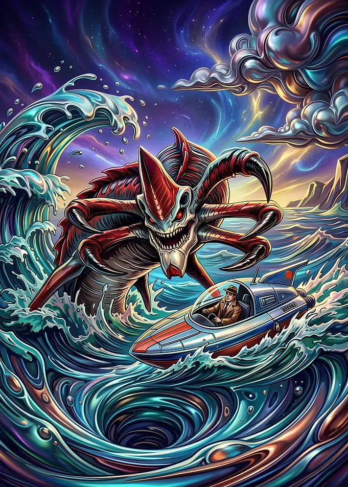Reaper Leviathan Pursuing Retro Speedboat