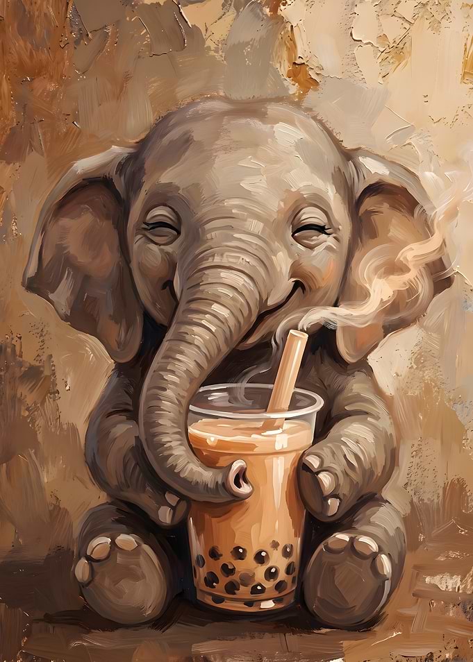 Baby Elephant Drinking Bubble Tea