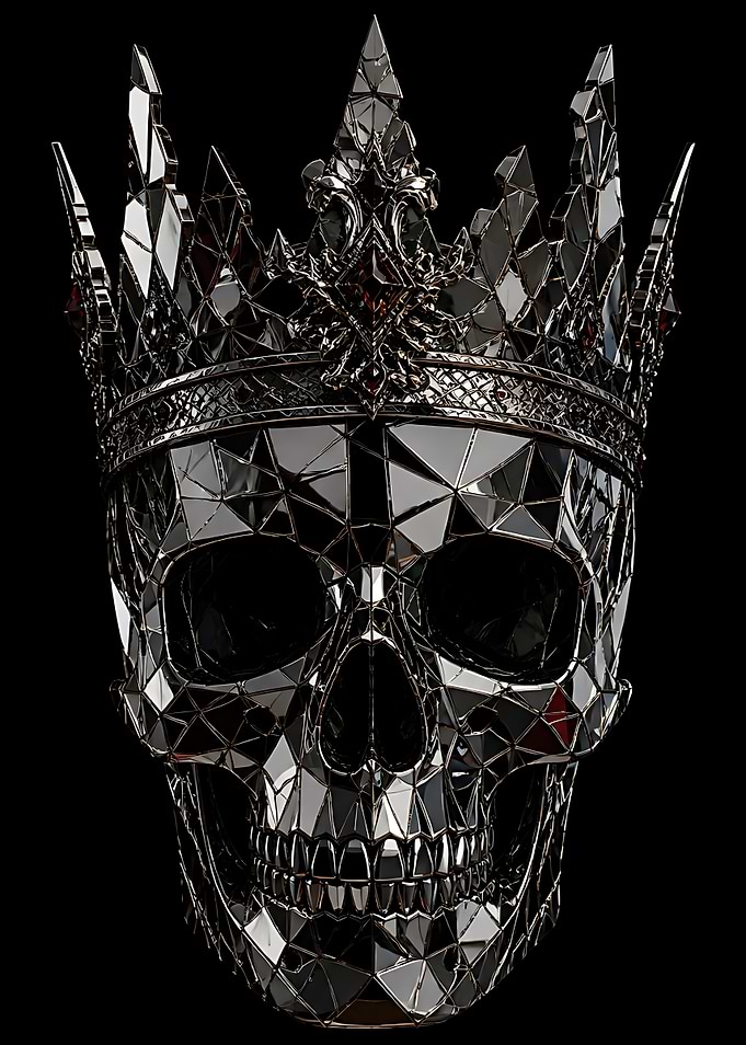 Polygonal Mirror Skull with Crown
