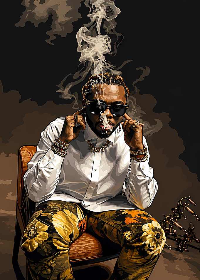 Stylish Man Smoking in Floral Pants