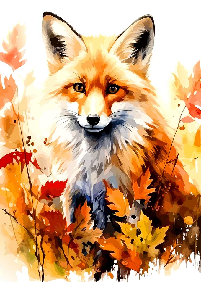 Autumn Fox Portrait Illustration