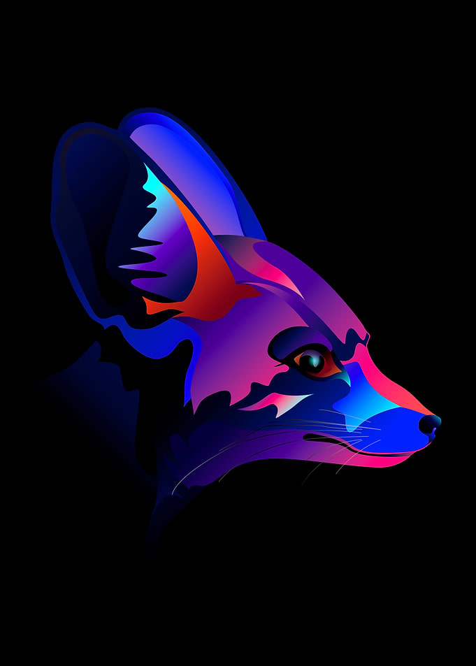 Geometric Fox Portrait - Cyberpunk Neon Variant