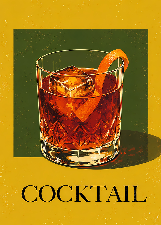 Vintage Style Old Fashioned Cocktail Poster