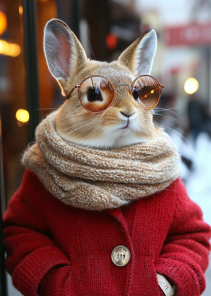 Stylish Rabbit in Red Coat