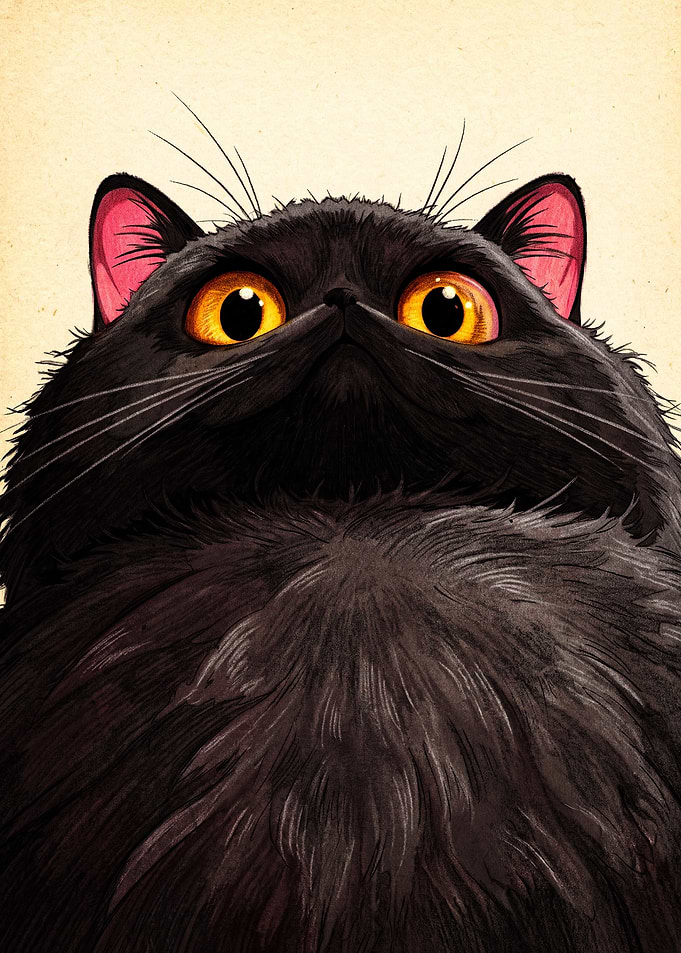 Close-up Portrait of Fluffy Black Cat