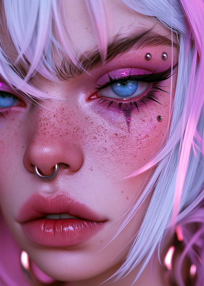 Portrait of a Pink-Haired Cyberpunk Girl