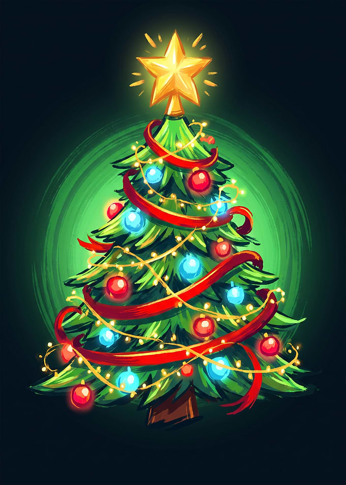 Christmas Tree golden Star Festive Illustrated