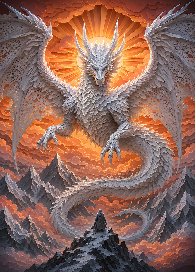 Solar Flare Dragon Paper Illustration
