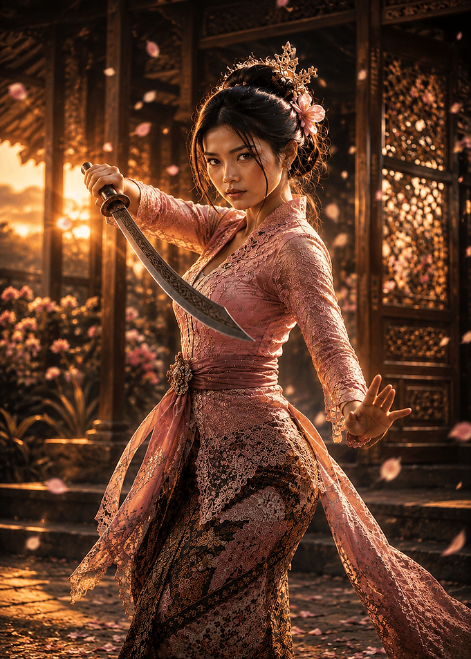 Elegant Warrior in Traditional Attire