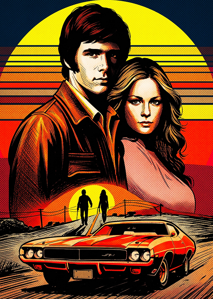 Retro 70s Style Couple and Car