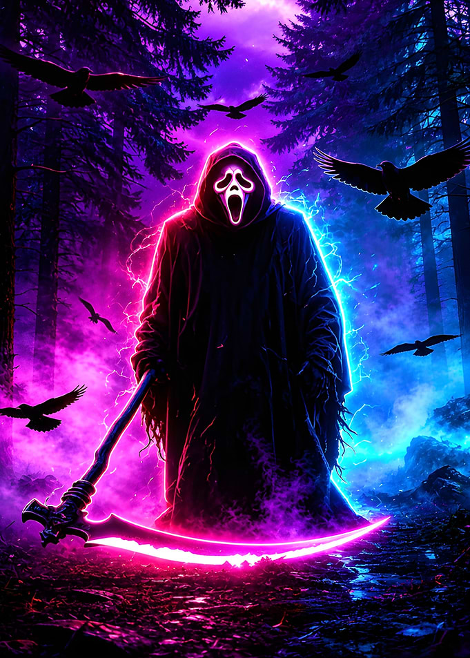 Neon Ghostface Reaper with Scythe