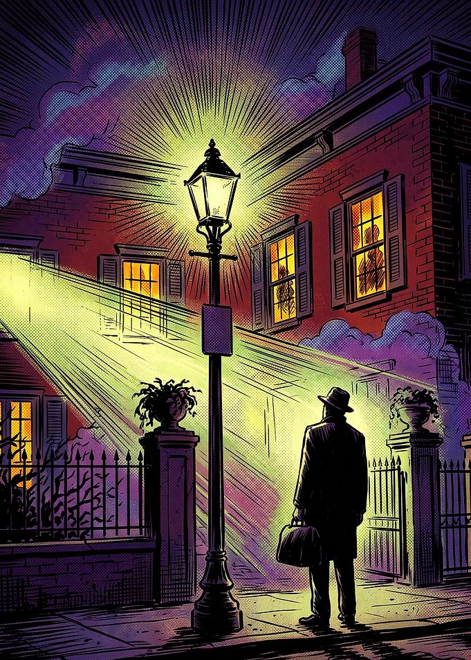 Noir Detective Under Streetlight