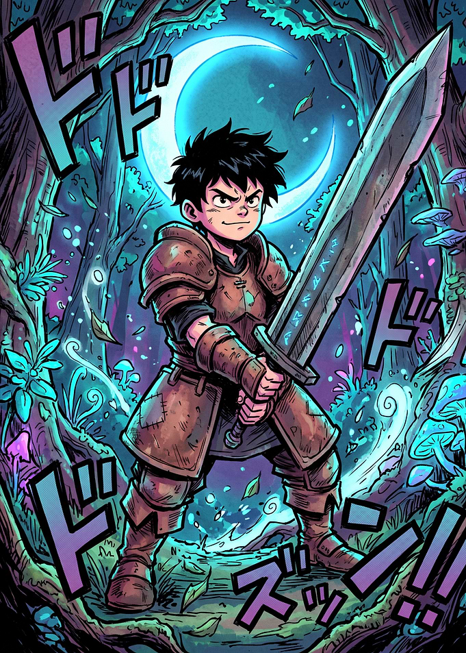 Young Warrior in Enchanted Forest