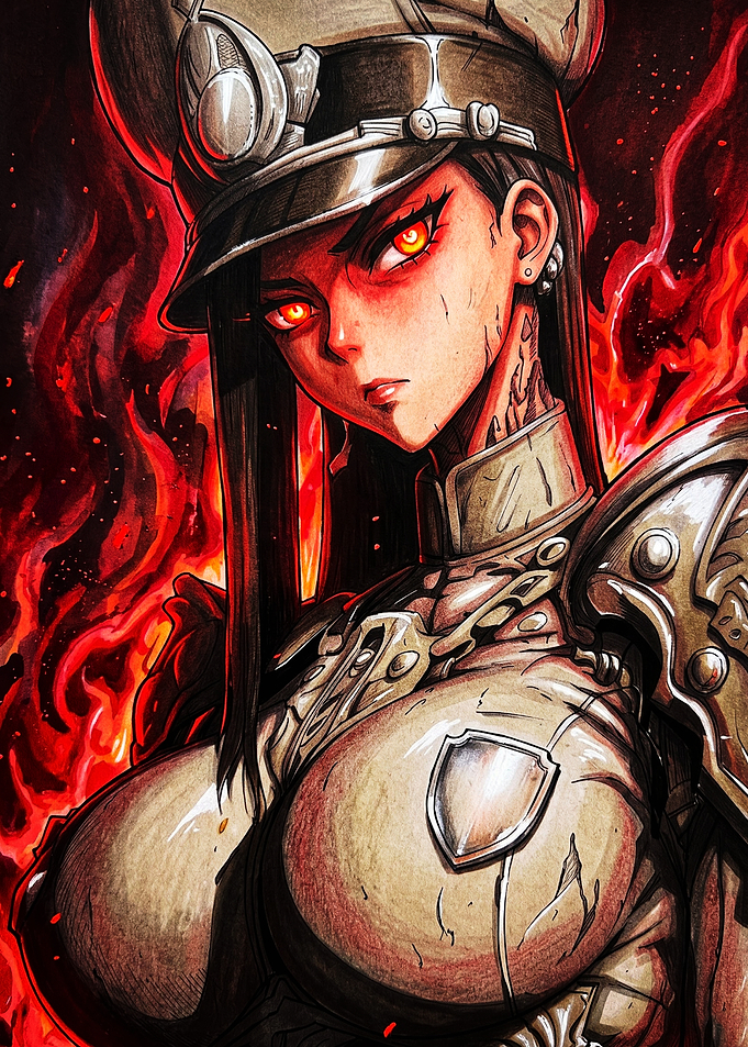 Fierce Anime Warrior in Military Armor