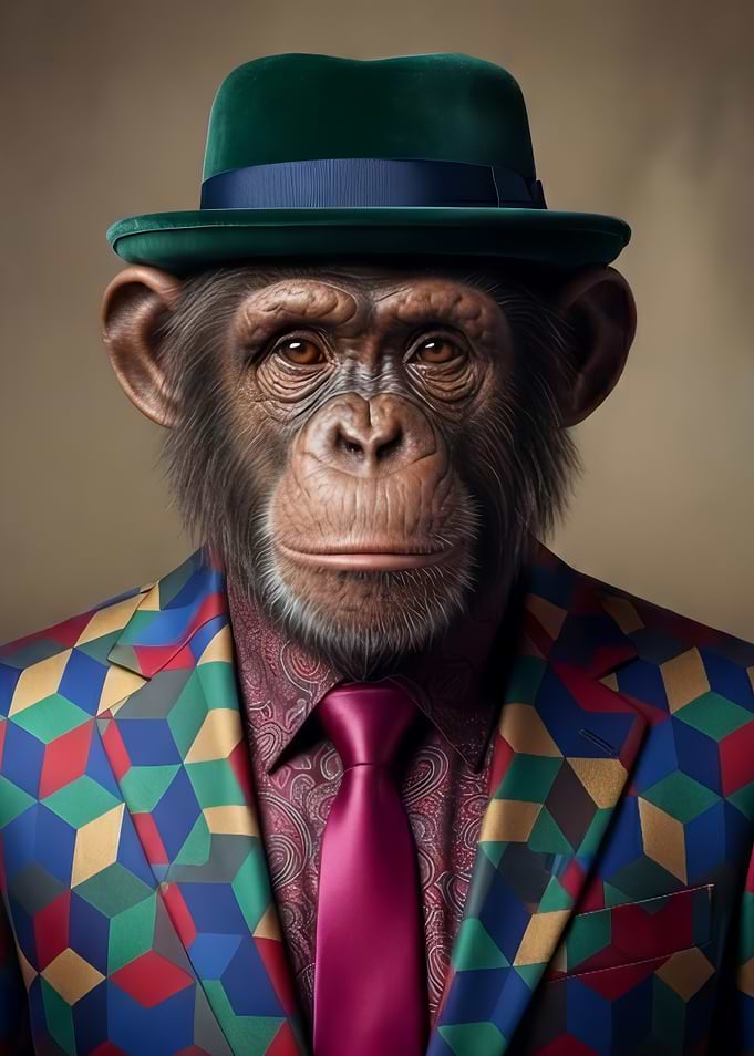 Dapper Chimpanzee in Geometric Suit