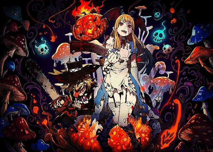 Dark Alice in Wonderland Halloween Illustration