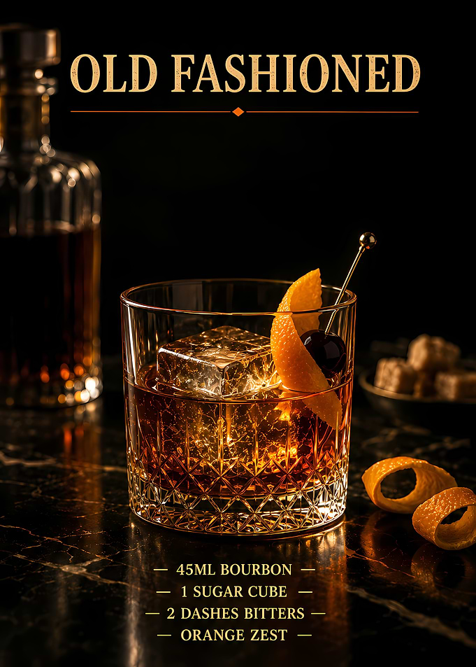 Old Fashioned Cocktail Recipe Poster