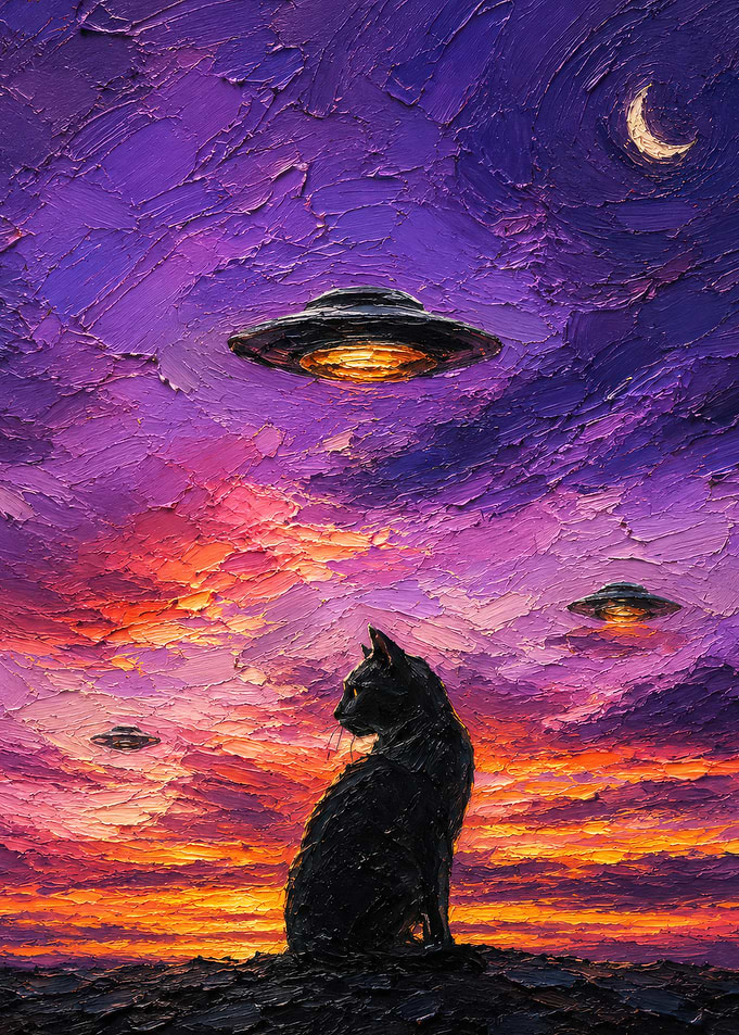 Black Cat Watching Alien UFOs