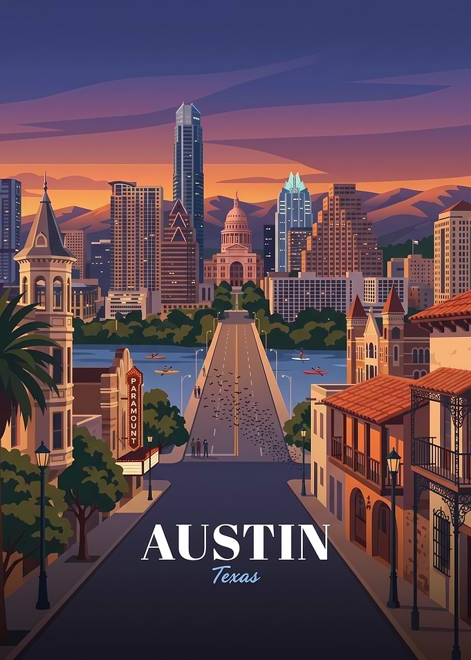 Austin Texas Cityscape Travel Poster