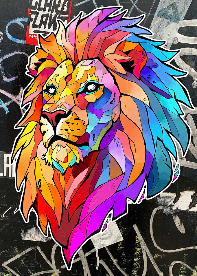 Colorful Geometric Lion Street Art Sticker