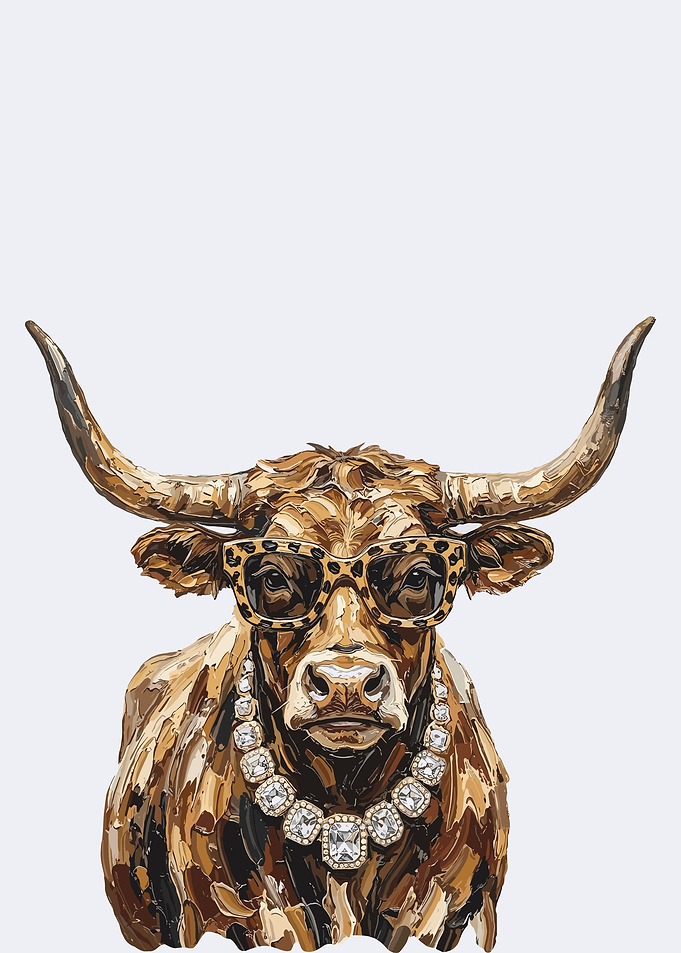 Stylish Highland Cow with Jewelry