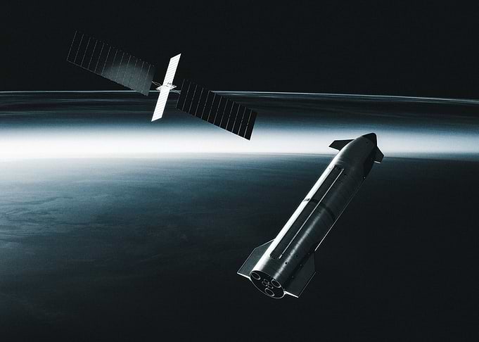 Starship and Starlink Satellite in Orbit