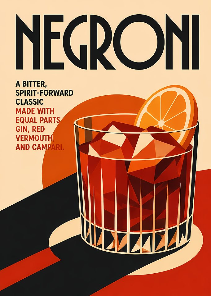 Negroni Cocktail Vintage Style Poster