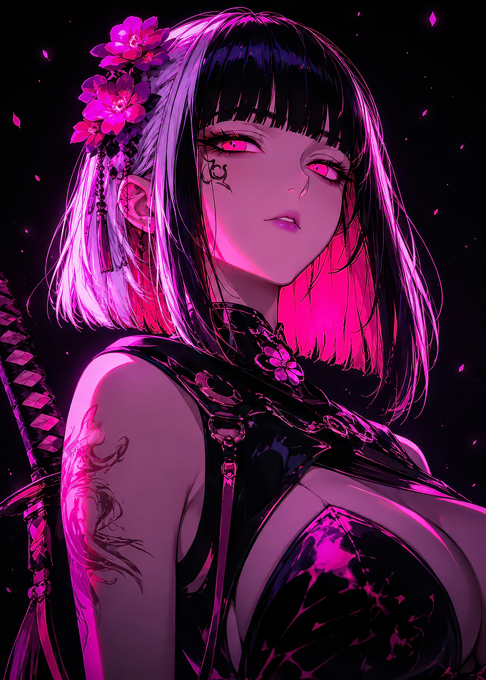 Neon Cyberpunk Anime Warrior Girl