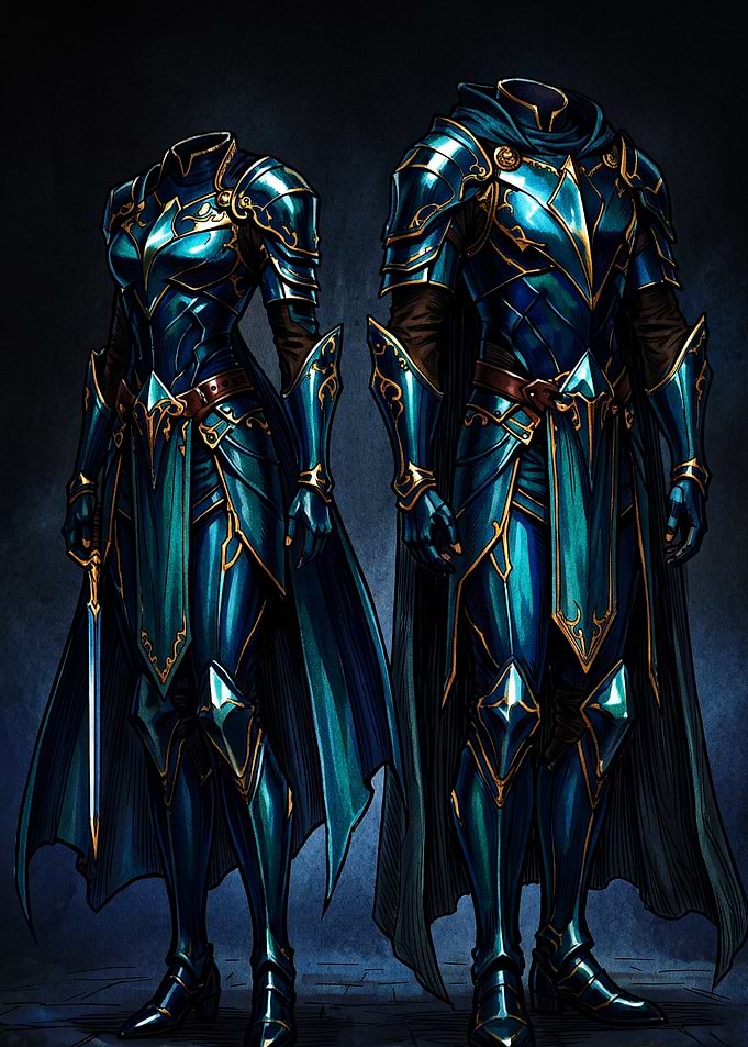 Ornate Teal and Gold Fantasy Armor