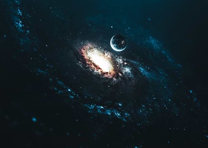 Planet Orbiting a Glowing Spiral Galaxy