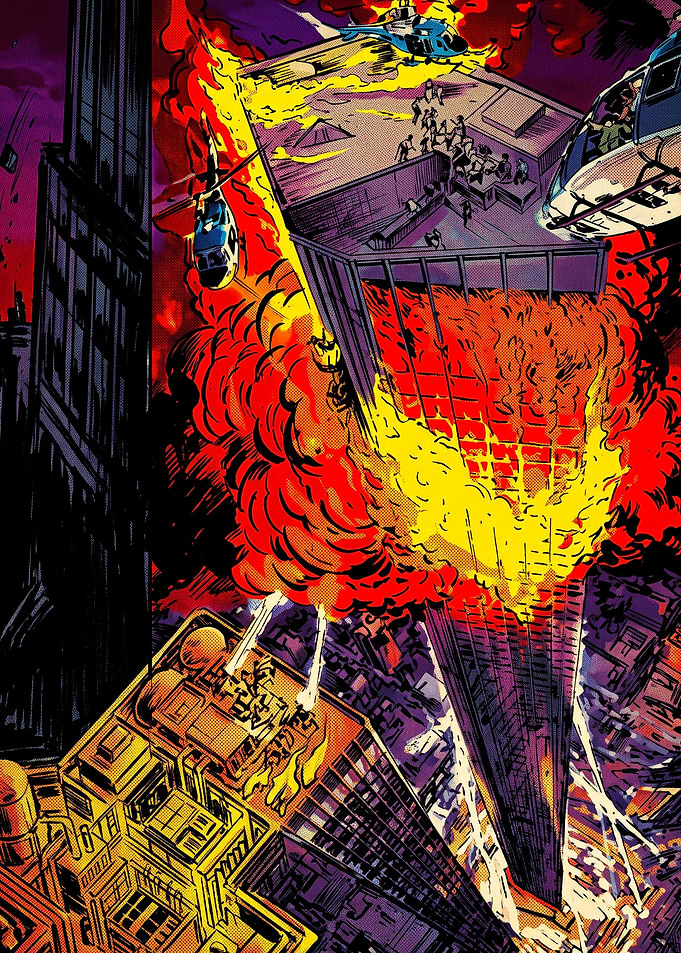Comic Book Skyscraper Explosion Scene
