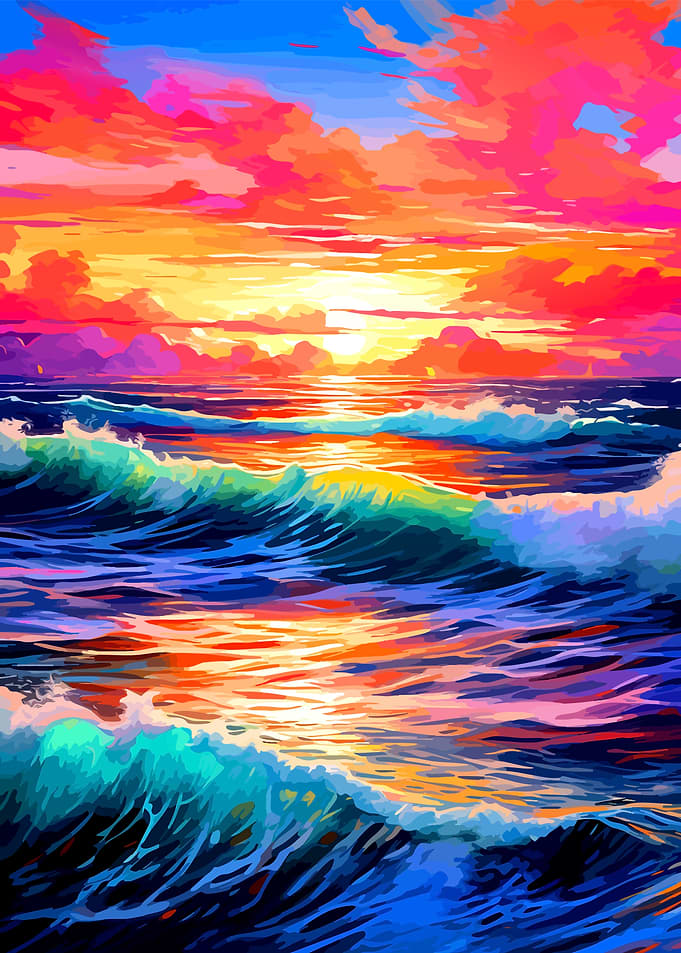 Vibrant Colorful Ocean Sunset Painting