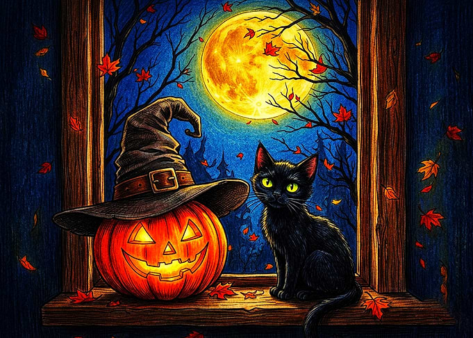 Halloween Pumpkin and Black Cat