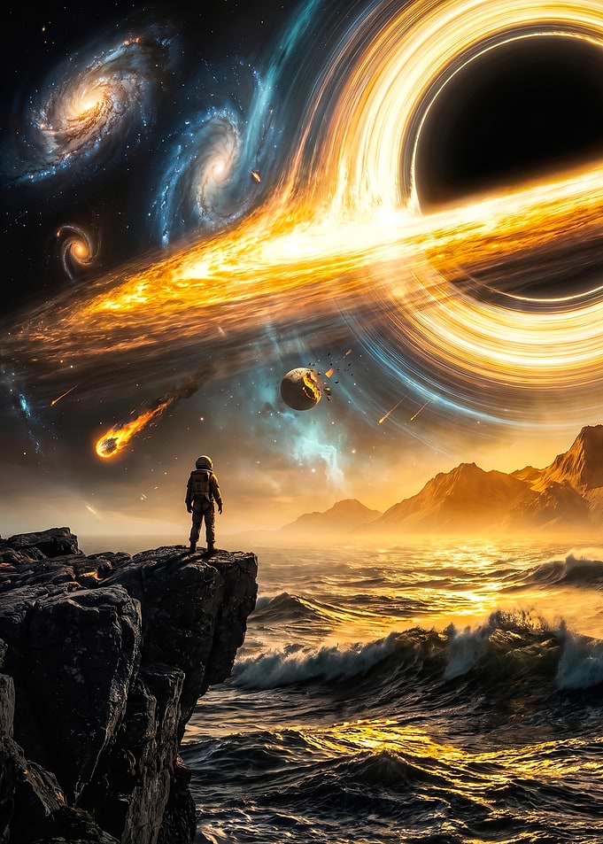 Astronaut Watching Cosmic Black Hole Event