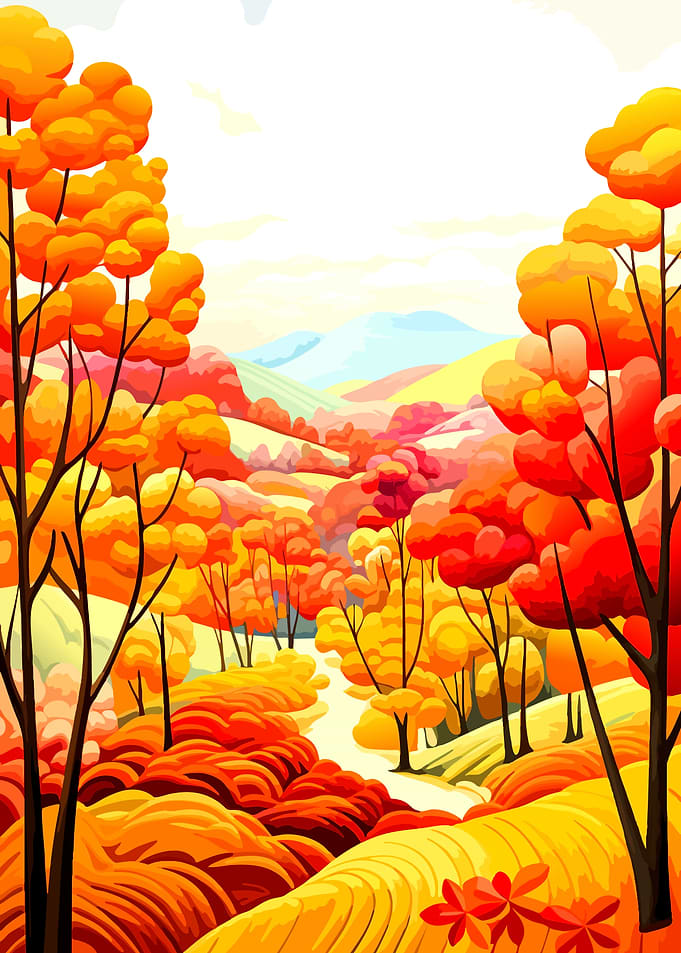 Vibrant Autumn Landscape Forest Path