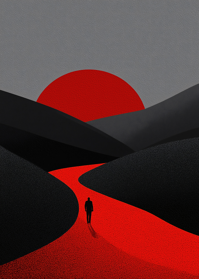 Red Sun Over Winding Dark Valley