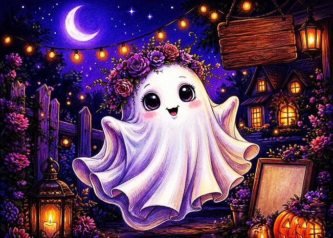 Cute Ghost with Flower Crown