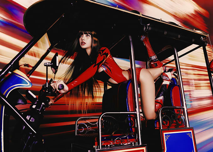 Lisa Blackpink in Red Latex Outfit