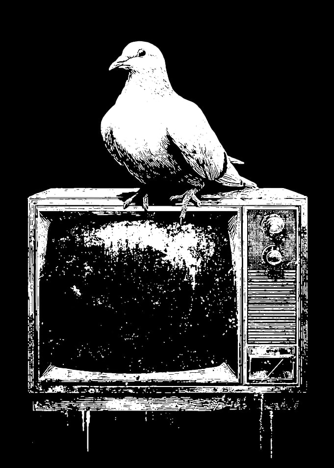 Pigeon Perched on Vintage Television