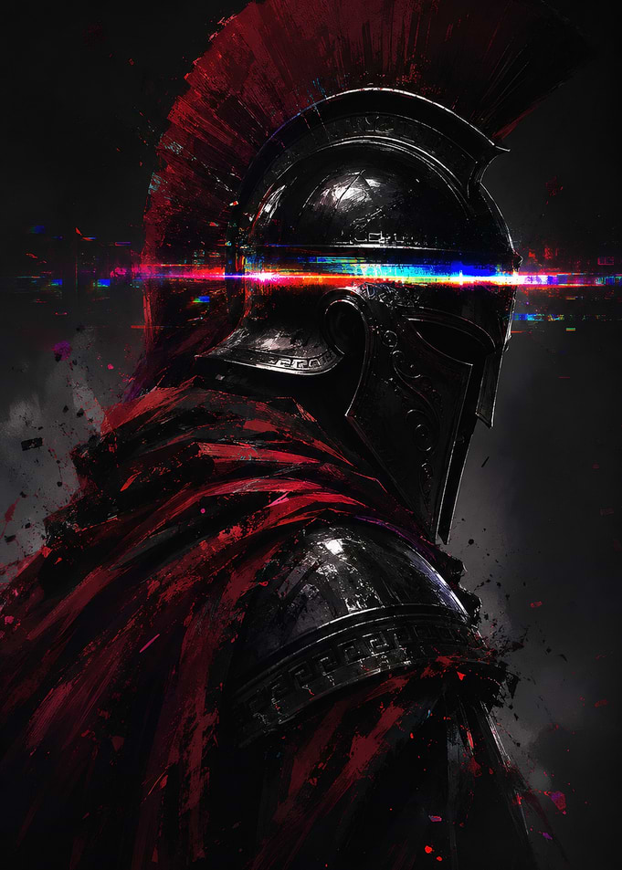 Glitch Dark Spartan Warrior Portrait