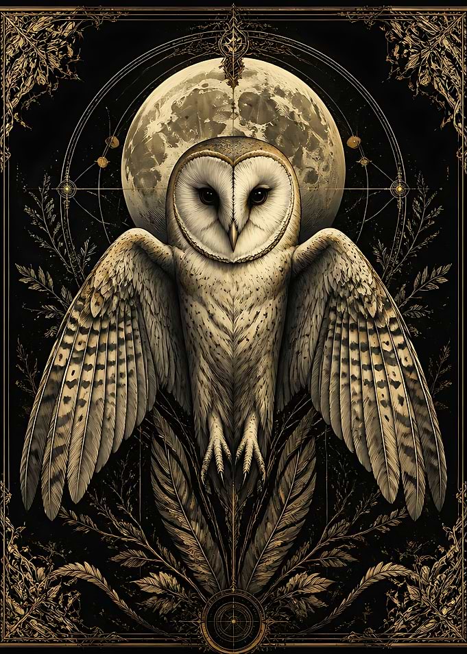 Mystical Barn Owl Under Full Moon