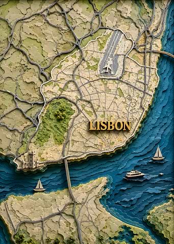 Lisbon 3D Layered Paper Cut Map